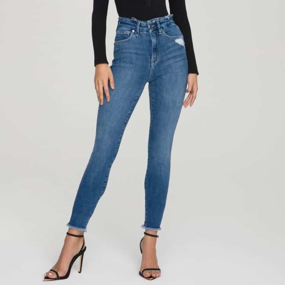 Good American Good Waist High Rise Raw Edge Skinny Jeans